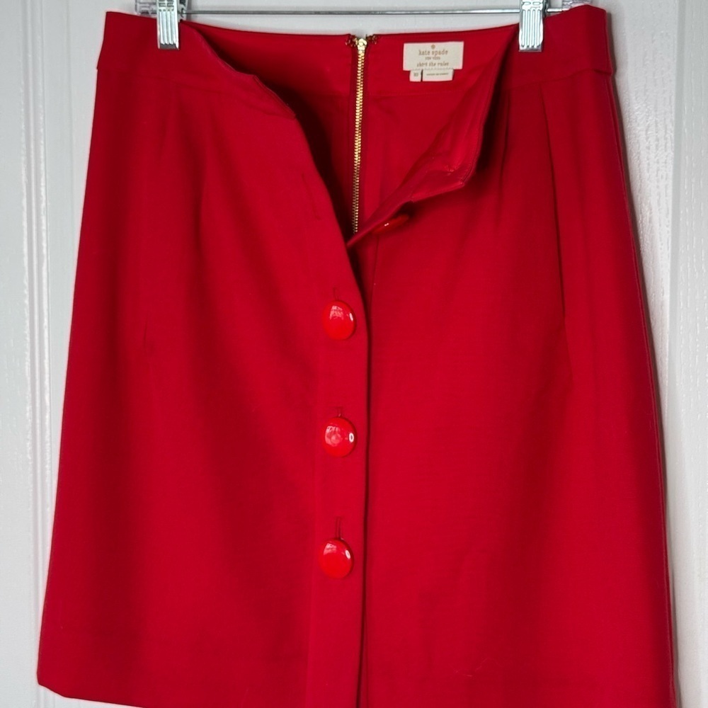 Kate Spade New York Red Wool Button Front Pencil Skirt | Size 10 - Picture 9 of 12
